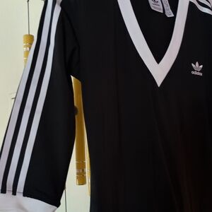 Adidas Black and White V-Neck Midi Dress Size medium
